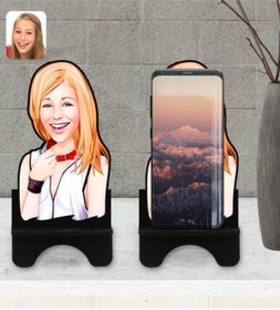 Resim Bk Gift Kişiye Özel Kadın Karikatürlü Ahşap Biblo Telefon Standı-35 