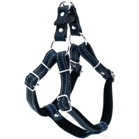 Resim Doggie Konforlu Deri El Yapımı Ronin Model Köpek Göğüs Tasması 2 x 45-55 CM Mavi 