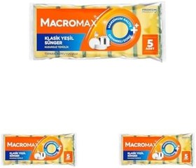 Resim Macromax Klasik Yeşil Oluklu Mutfak Süngeri 5'li 3lü paket 