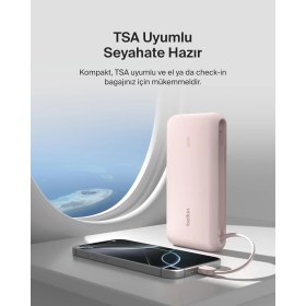 Resim Belkin BPB024HQPK – 20.000 mAh Powerbank, 30W Hızlı Şarj, Entegre USB-C Kablo – Pembe 