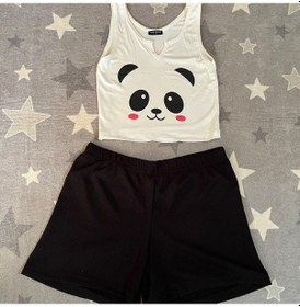 Resim River Island River İsland Panda Desenli Ekstra Dar Kalıp Kadın Pijama Takımı Beyaz - Siyah 