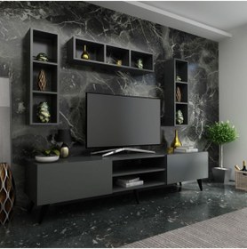 Resim MobilyaFırsat Ideal Tv Ünitesi Duvar Rafı Q7006-4 Antrasit 
