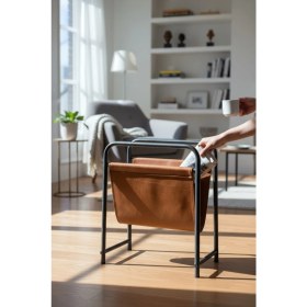 Resim Baresmu Alpa Deri Kumaşlı Dergilik, Kitaplık – Metal Çerçeveli Modern Gazetelik / Organizer 