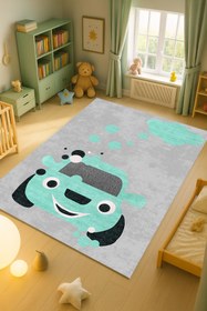 Resim Kessy Home Studio Şirin Araba Desenli Eğlenceli Oyun Halısı Yıkanabilir Kaymaz Taban Çocuk Odası Halısı 2 