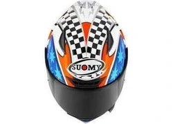 Resim Suomy Track-1 Troy Baylıss Replıca 2002 Kapalı Motosiklet Kaskı Beyaz - Mavi - Turuncu 