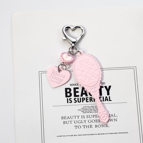 Resim Sevimli Pembe Kalp Şeklinde Makyaj Aynası Anahtarlık - Metal Halkalı & "Yiyecek Güzellik Yap" Charm'lı, Karikatür Anime Tarzı Çanta ve Anahtar Aksesuarı Kadınlar ve Kızlar İçin Eğlenceli Tasarım 
