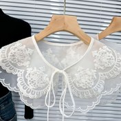 Resim Şık Çift Katmanlı İşlemeli Rüsçlü Yaka Şalı Kadınlar İçin Sahte Yaka - Nefes Alabilir Polyester %100, Moda Aksesuarı, Dokuma, Elde Yıkanabilir veya Kuru Temizlenebilir 