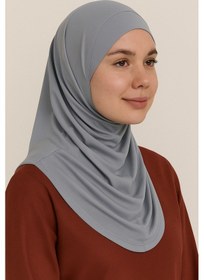 Resim Mim Eşarp Pileli Tesettür Hijab Hazır Eşarp Gri 