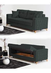 Resim Nola Üçlü Kanepe & Bazalı Yataklı Koltuk - Keten Koyu Yeşil Koyu Yeşil 