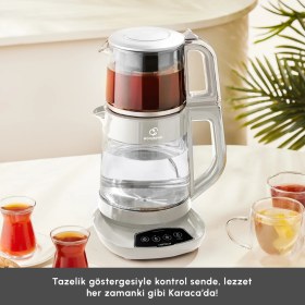 Resim Karaca Çaysever 3 In 1 Konuşan Cam Çay Makinesi Su Isıtıcı ve Mama Suyu Hazırlama 1700W Starlight 
