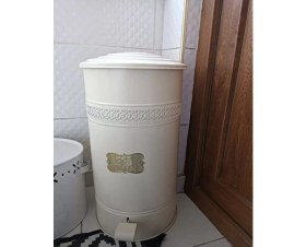 Resim Pedallı Metal Galvaniz Mutfak Banyo Kapaklı Çöp Kovası 16 Lt Krem 