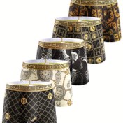 Resim 5 adet Yüksek Kaliteli Trendy Erkek Boxer Briefs, İnce Stil 