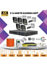 Resim 5'li Güvenlik Ip Kamera Seti - 4mp Dış Mekan Kamera, 3.6mm Lens, H.265, Poe, Warm Led Gece Görüşlü 