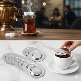 Resim First Snowflake Paslanmaz Çelik Çay Bardağı Kapağı - 12'li Şeker Islanmasını Önleyici Çay Pulu 