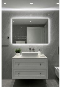 Resim Digital Hayat Dokunmatik Dimlenebilir Beyaz Led Işıklı Dikdörtgen Ayna Dekoratif Banyo Makyaj Aynası Yatay Ve Dikey Kullanım Beyaz 