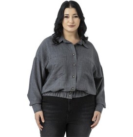 Resim Büyük Beden Düşük Kollu Eteği Lastikli Torba Cepli Gri Gömlek Gri 