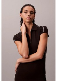 Resim Calvin Klein Teknik Örme Polo Mini Kadın Siyah Elbise Yw0yw01763-01w Siyah 