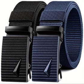 Resim Erkekler için Otomatik Tokalı Dış Mekan Kanvas Kemer Kot Pantolon Kemiği Elastik Spor Pantolon Kemiği Basit Düz Renkli Kemer Tatil Hediyesi 