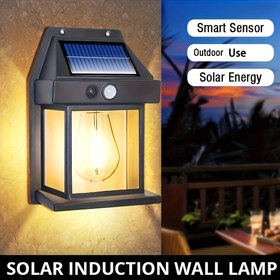 Resim 1 adet güneş enerjili tungsten duvar lambası, akıllı sensörlü ışık üç mod ve hareket sensörü ile, dış mekan villa bahçe veranda dekorasyon lambası 