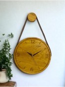 Resim Genel Markalar - Deri Askılı Ahşap Duvar Saati, Ofis Duvar Saati, Dut Ağacı Saat 32 Cm Çapında 