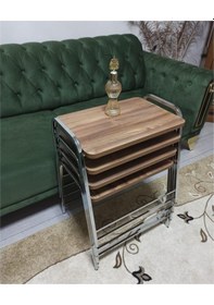 Resim Mermer Desenli Şık 4'lü Piramit Tepsi Zigon ceviz 