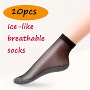 Resim 10 adet 5 Çift Buz Gibi Nefes Alabilen Orta Baldır Şeffaf Çorap Bahar, Yaz, Sonbahar Taban Teri Emici Kaymaz Çorap Anti-koku Anti-slip Çorap Kısa Şeffaf Çorap 