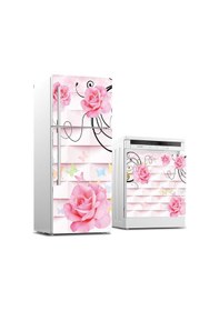 Resim Buzdolabı Ve Bulaşık Makinası Beyaz Eşya Sticker Kaplama Pembe Gül 
