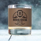 Resim Premium isim ve Tarihli Viski Bardağı Vizon Derili 