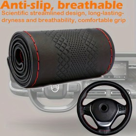 Resim Fit PU Deri Direksiyon Kılıfı, Kaymaz, Rahat Tutuş, Kolay Kurulum, Siyah/Kırmızı - 38.1cm Çap, Direksiyon Koruma | Modern Direksiyon Kılıfı | Dayanıklı Direksiyon Kılıfı 