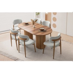 Resim Alya Mdf Yemek Masası+6 Sandalye Krem 