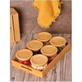 Resim 6'lı Bambu Kapaklı Cam Kahvaltılık Seti, 300ML, Şık ve Dayanıklı Tasarım 