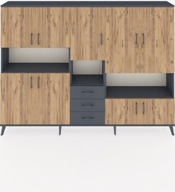 Resim Arges Dolap 13 Raflı 3 Çekmeceli 9 Kapaklı 220x30x163 Antrasit-çam/antrasit Atlas Çam/antrasıt - Antrasıt 