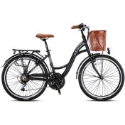 Resim Geroni Kron Geroni Tourer 26 City Bike 21 Vites V.b. Mat Siyah - Gri /kahverengi Alm 