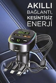 Resim G15 FM Transmitter Araç Şarj Cihazı (18W Hızlı Şarj - USB/Type-C/TF Kart Destekli) G150690 
