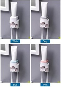 Resim 2 Diş Fırçası Tutucu Yuvaları ile Otomatik Diş Macunu Dağıtıcı Set Eller Serbest Aile Banyo Lavabo için Duvara Monte Diş Macunu Sıkacağı Dağıtıcı 