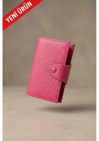 Resim Vanilla Collection İsim Baskılı Hakiki Deri Çıtçıtlı Akordiyon Kartlık & Cüzdan & Portföy Pembe Siyah 