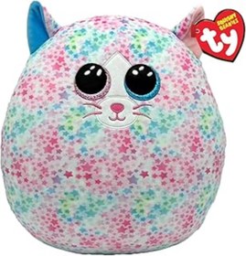 Resim Tuncel Store Ty Squishy Beanies - Emma Çok Renkli Yıldız Kedi Yumuşak Peluş Yastık, Glitter Gözlüklü Peluş Yastık 