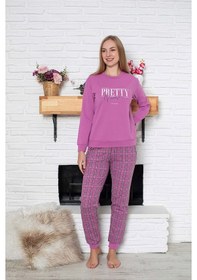 Resim Kadın Bisiklet Yaka Bilek Manşet/lastikli 2 İplik Cepli Kışlık Jogger Eşofman Pijama Takımı Homewear Fuşya 