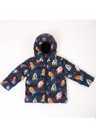 Resim Spor Kız Çocuk Polarlı Kürklü Kapüşonlu Roket Desenli Şişme Mont Parka-98 Lacivert 