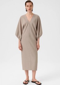 Resim Taş Balon Kollu V Yaka Elbise - TAŞ / 46 