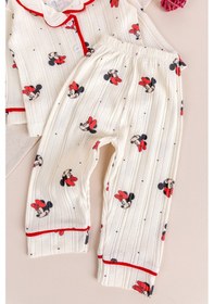 Resim Babymod Fiğürlü Bebe Yaka Önden Düğmeli Kız Bebek Pijama Takımı Kımızı 