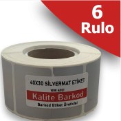 Resim Kalite Barkod 40X30 Silvermat Etiket 6 Rulo Metalize Demirbaş Barkod Etiketi 