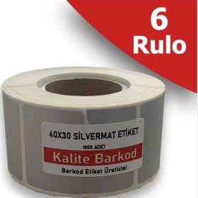Resim Kalite Barkod 40X30 Silvermat Etiket 6 Rulo Metalize Demirbaş Barkod Etiketi 