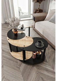 Resim Yin Yang Unıty Serenıty Orta Sehpa 4 Lü Siyah Meşe 70 Cm Meşe 