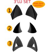 Resim 3D Fabrick Kask Süsü -3 Lü Set Kedi Kulağı,kask Boynuzu ve Rüzgar Tutmaz Kedi Kulağı Sağ Sol Takım-Siyah 