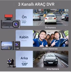 Resim A-98 Wifi 3 Kameralı Araç İçi Güvenlik Kamerası +park Modu Kablo 