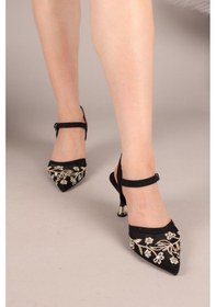 Resim Birikon Marny Çiçek Nakışlı Stiletto Siyah-8161 Siyah 