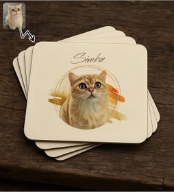 Resim Bk Gift Kişiye Özel Evcil Hayvan Karikatürlü 4lü Mdf Ahşap Bardak Altlığı-6, Arkadaşa Hediye, Sevgiliye Hediye Kobitmeyencom34201 Bk Gift 