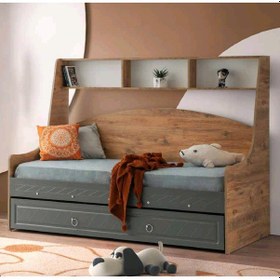 Resim Bilge Tamamı Mdf Kitaplıklı Yavrulu Çelik Destekli Karyola Ranza Ac M1 90 X 190 Cm 