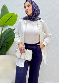 Resim Tesettür Diyarı Scuba Kumaş Beli Lastikli Pare Tesettür Pantolon- Lacivert 